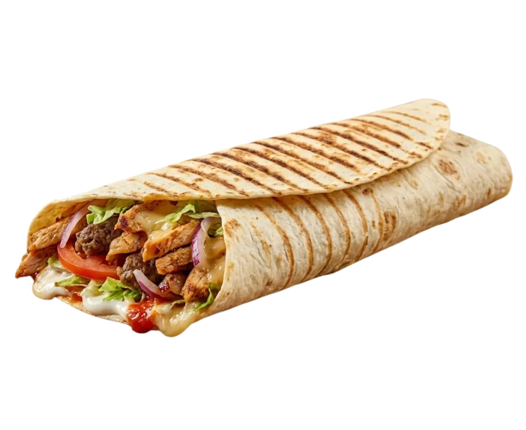 Durum, de pollo, ensalada y queso.